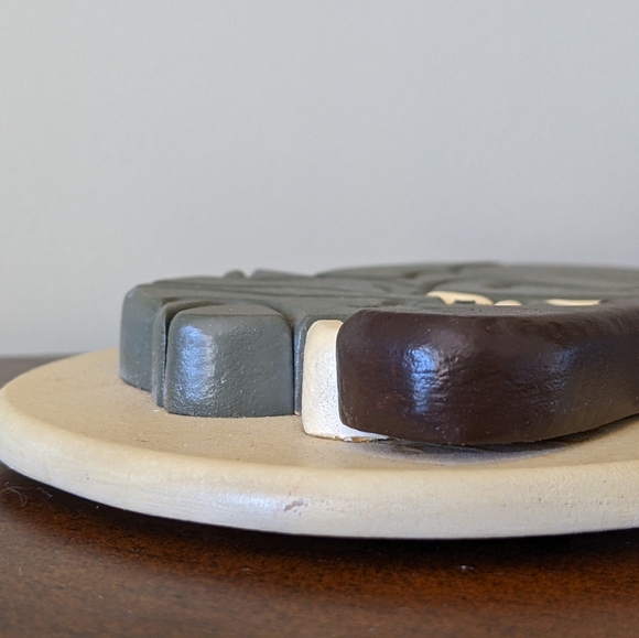 INTARSIA HAND CRAFTED 3D WOOD CARVED CAT PLAQUE WALL ART - Picture 3 of 10